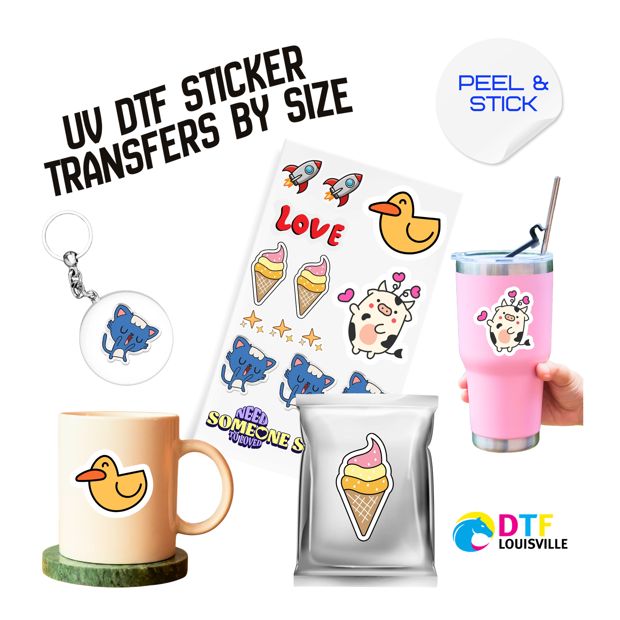 UV DTF Sticker Transfers by Size