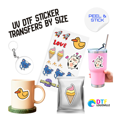 UV DTF Sticker Transfers by Size